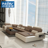 纳威简约客厅u型黑白色大户型转角真皮沙发家具组合套装定制NAV28