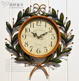 包邮欧式铁艺橄榄枝挂钟时钟客厅静音钟创意美式挂钟时尚家居饰品