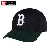 韩国专柜代购 MLB 正品B红袜队男女棒球帽时尚网眼拼色情侣遮阳帽