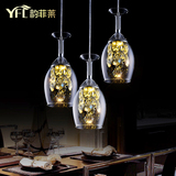 现代简约LED水晶玻璃酒杯饭厅吧台单头吊灯个性创意三头餐厅灯饰