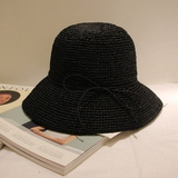 黑色春夏帽子手工进口拉菲草可折叠小礼帽渔夫帽出游沙滩帽遮阳帽