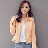 2016春季新款韩版纯色麂皮绒外套女短款长袖学生修身夹克短外套女