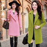 2015秋冬季新款女装韩版修身毛呢外套加厚中长款显瘦羊毛妮子大衣