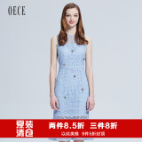 Oece2016夏装新款女装 水溶蕾丝镶钻圆领无袖鱼尾连衣裙162FS248