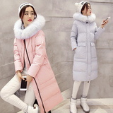 2015冬女韩版中长款羽绒棉衣毛领长过膝修身加厚羽绒棉服冬季外套