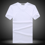 夏季全白纯色圆领纯棉男士短袖t恤衫纯黑色素色修身半袖简约体恤