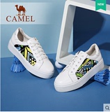 Camel/骆驼女鞋 正品休闲复古几何拼色单鞋舒适小白鞋A63007674