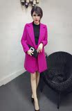 韩版15年小香风ol工服时尚独特夹棉中长款毛呢外套裙子套装女紫色