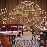 烧烤店木纹3D壁画 美式牛肉牛排烤肉火锅料理店 西餐厅墙纸壁纸