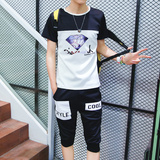 夏季套装短袖t恤男士韩版修身青少年学生半袖中裤短袖套装男衣服