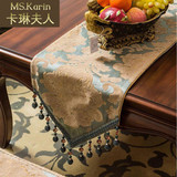 卡琳夫人桌旗欧式绿色绒布艺美式新品床旗茶几布双层餐桌布可定制