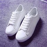 夏季韩版小白鞋系带女板鞋韩国明星同款低帮白色布鞋休闲鞋学生鞋