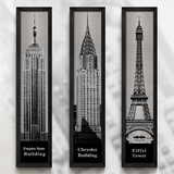 现代简约经典巴黎铁塔世贸黑白长画世界名建筑风景装饰画浴室挂画
