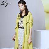 Lily春新款女装修身纯色外套纯色系带风衣115310F1703