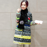 2015冬装新款女装韩版撞色羽绒棉衣百搭花色加厚中长款外套送围巾