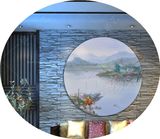 乡村风景手绘油画新中式江南水乡家居装饰画玄关客餐厅唯美圆形画