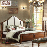 美式实木床 简美乡村真皮床软包靠背双人床婚床家具 1.8米欧式床