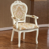 欧式实木餐椅组合美式仿古休闲椅布艺雕花椅子田园靠背洽谈椅凳子