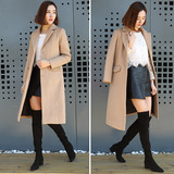 2015秋冬装新款毛呢外套女韩版修身显瘦中长款加厚过膝呢子大衣潮