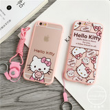 卡通hello kitty猫粉色iPhone6plus手机壳苹果六KT挂绳硅胶保护套