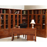 全实木书柜组合三门二门榆木书柜带门书橱书架 书房现代中式家具