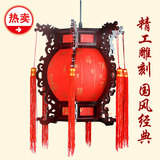 中式古典红木仿古宫灯 木艺雕刻六角龙头吊灯 红色福字中国风灯笼