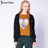 jessy line2015秋装新款 杰茜莱韩版百搭纯色短款针织开衫外套女