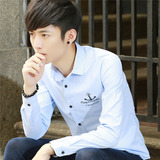韩式男长袖夜店男装衬衫修身款衫衣夏季衬衣男士高领常规休闲男衫