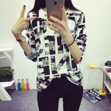 2015韩版女装新品夏季秋装女上衣大码字母长袖T恤宽松女款打底衫