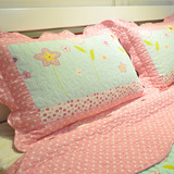 韩式粉色卡通女孩绗缝全棉床上用品三件套纯棉春秋被加厚床单床盖
