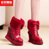 诗娅曼迪女鞋修面皮休闲红色欧洲站黑色新品品牌靴子