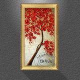 欧式过道装饰油画客厅玄关壁画有框立体手绘挂画竖版发财树红色