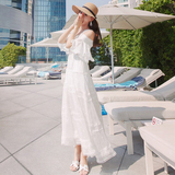 新款超仙女圆点刺绣连衣裙白色蕾丝吊带长裙波西米亚度假沙滩裙夏