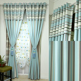蓝色简约地中海窗帘条纹定制 现代客厅窗帘遮光卧室落地窗成品