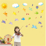 可移除儿童卡通动物墙贴纸 太阳云朵小鸟 温馨卧室床头幼儿园贴画