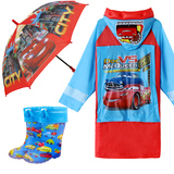 儿童雨衣雨鞋套装小汽车麦昆 男童书包位加厚胆雨披保暖棉套雨靴