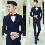 男士西装三件套2016新款男韩版修身新郎结婚西服青年职业商务套装