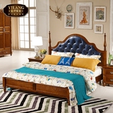 美式实木床蓝色真皮床1.8米1.5美式乡村床欧式双人床卧室床婚床
