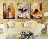 欧式手绘油画装饰客厅酒店沙发背景墙三联画无框画抽象芭蕾舞