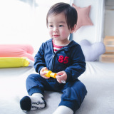 韩国春季新品运动纯色连体爬行服婴幼童新品0-2岁男宝宝连体衣