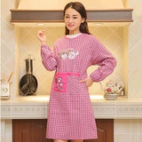 韩版可爱时尚卡通女围裙长袖纯棉罩衣厨房韩式成人做饭带袖反穿衣