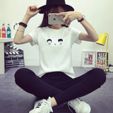 韩国夏季短袖T恤女卡通人物刺绣宽松大码半袖学生装上衣简约体恤