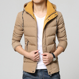 新款冬季夹克男韩版修身男士加厚外套青年休闲纯色长袖连帽外衣潮