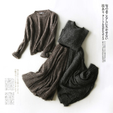 BB34浓浓的爱-韩国16年秋季女装纯色毛衣+半身裙针织套装lx73 X