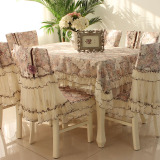 餐桌布椅套椅垫蕾丝布艺套装欧式田园茶几台布桌布桌椅套 餐椅垫