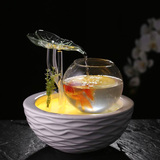 创意玻璃鱼缸陶瓷流水摆件客厅办公桌面室内欧式小喷泉水景加湿器