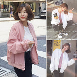 2016春装新款韩版女装纯色薄款开衫上衣棒球服拉链短外套女学生潮