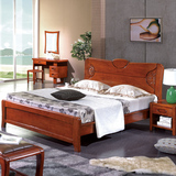 全实木卧室家具现代中式实木床双人1.8米橡胶木床原木色大床