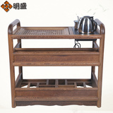 红木家具移动鸡翅木茶桌带电磁炉功夫茶几实木中式仿古带滚轮茶台