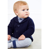 英国童装NEXT正品代购 16春款男宝宝围巾领深蓝针织开衫外套 毛衣